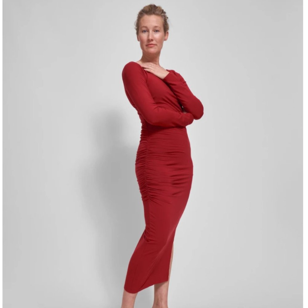 NWT Simone Side Ruched Bamboo Blend Dress - Dahlia